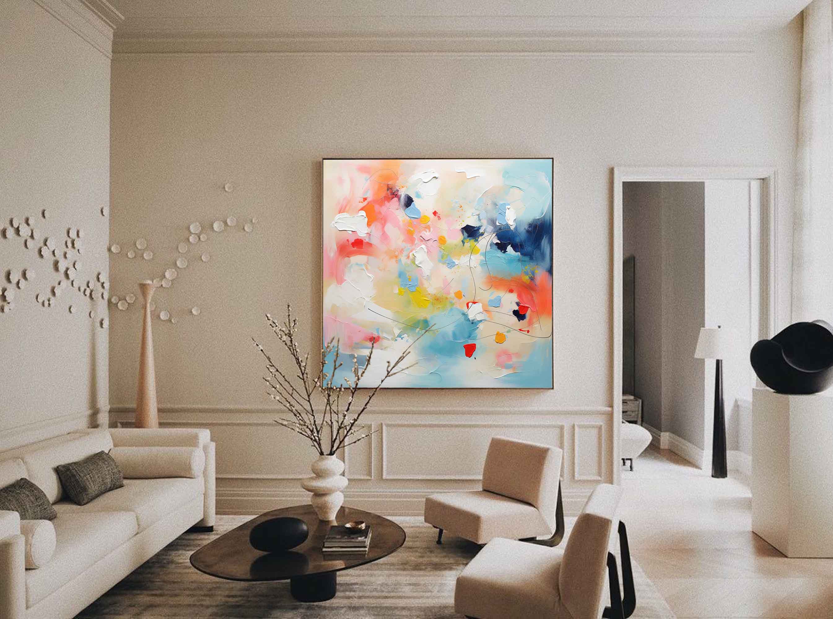Colorful Pastel Abstract Impasto Canvas Painting