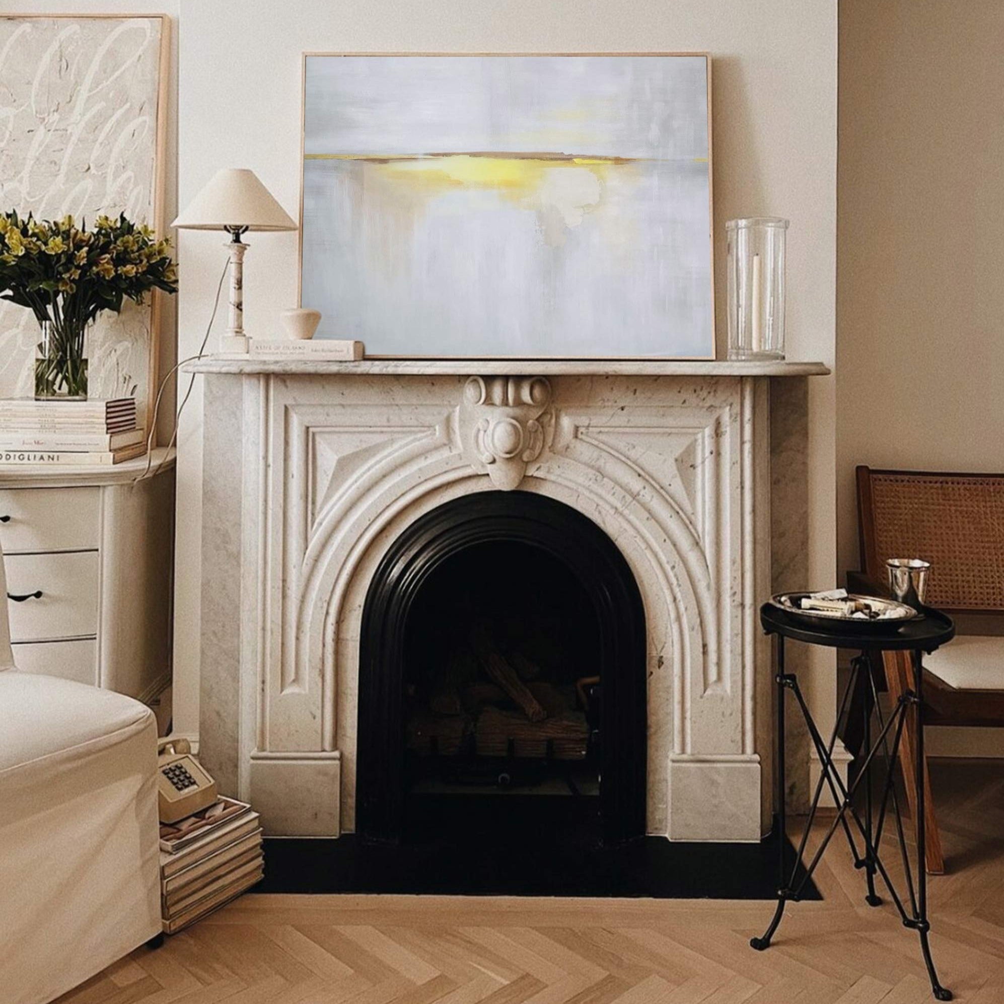 Soft Neutral Tone Horizon Abstract Unstretched Acrylic Canvas Wall Art