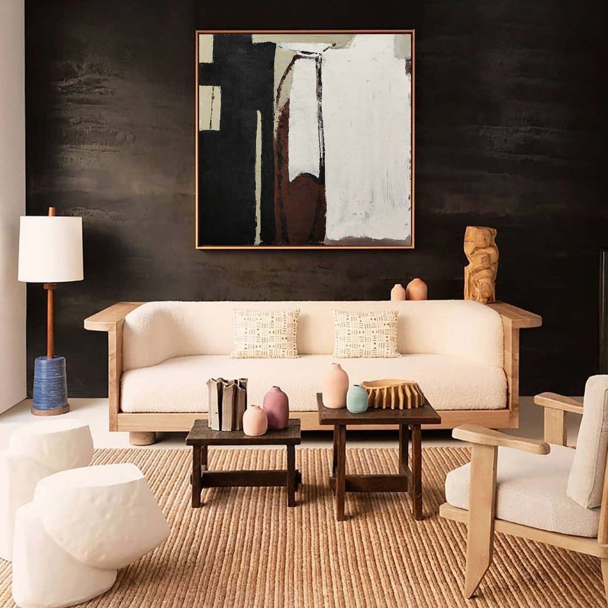Neutral‑Tone Geometric Abstract Hand‑Painted Rough Textured Artwork