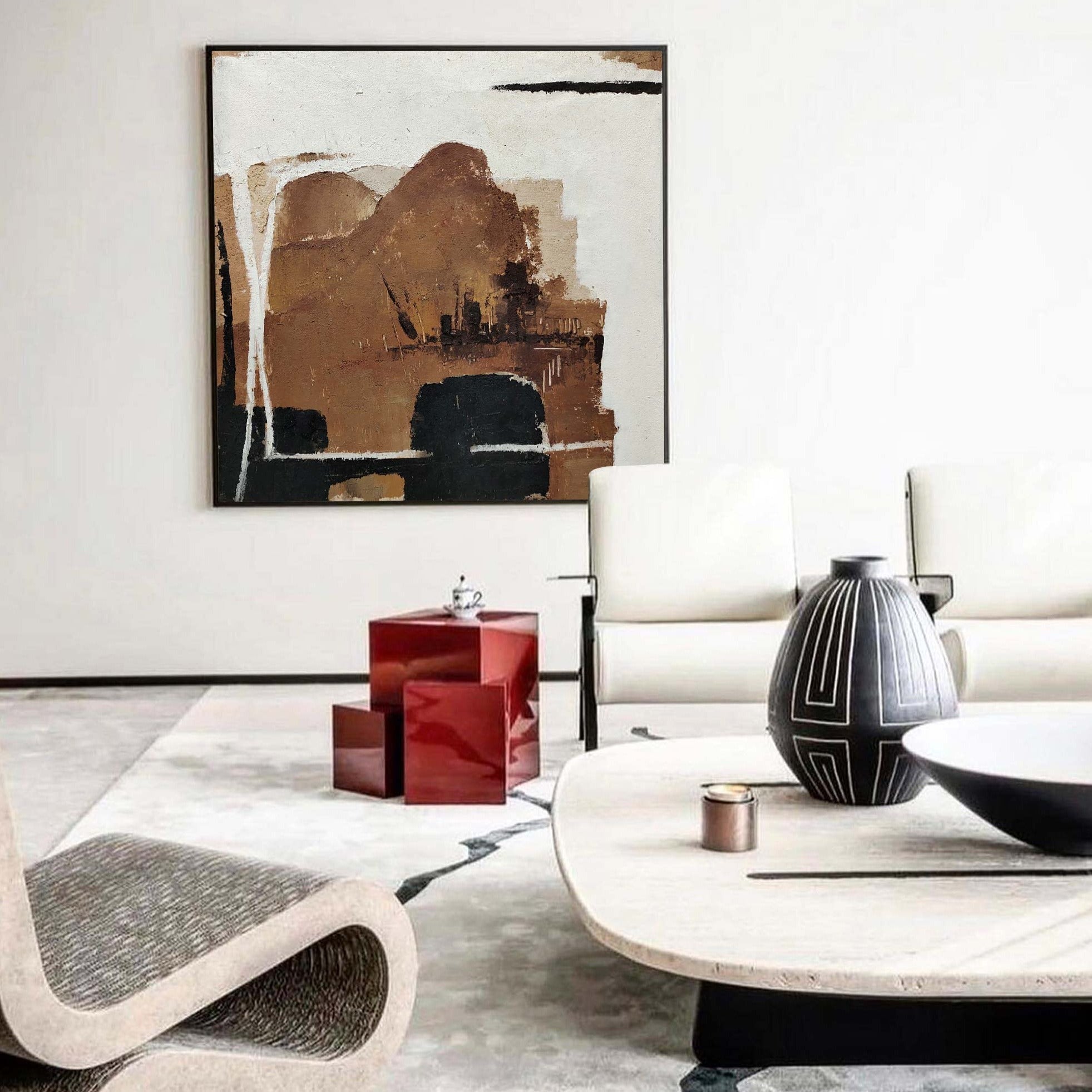 Black And Brown Minimalist Painting ABAS55 - Neutralighting