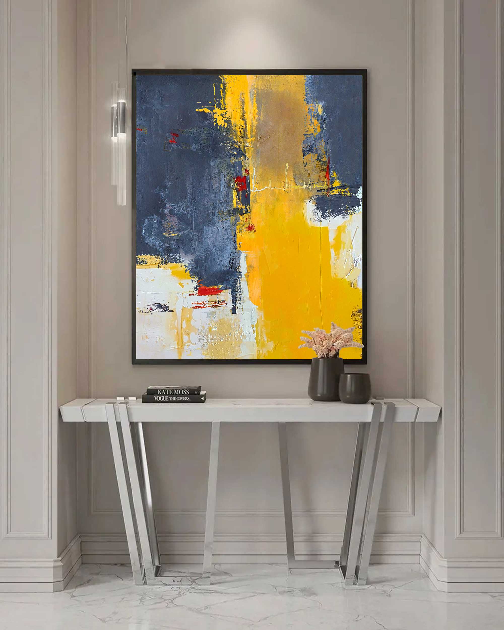 Yellow Grey Red Abstract Wall Art