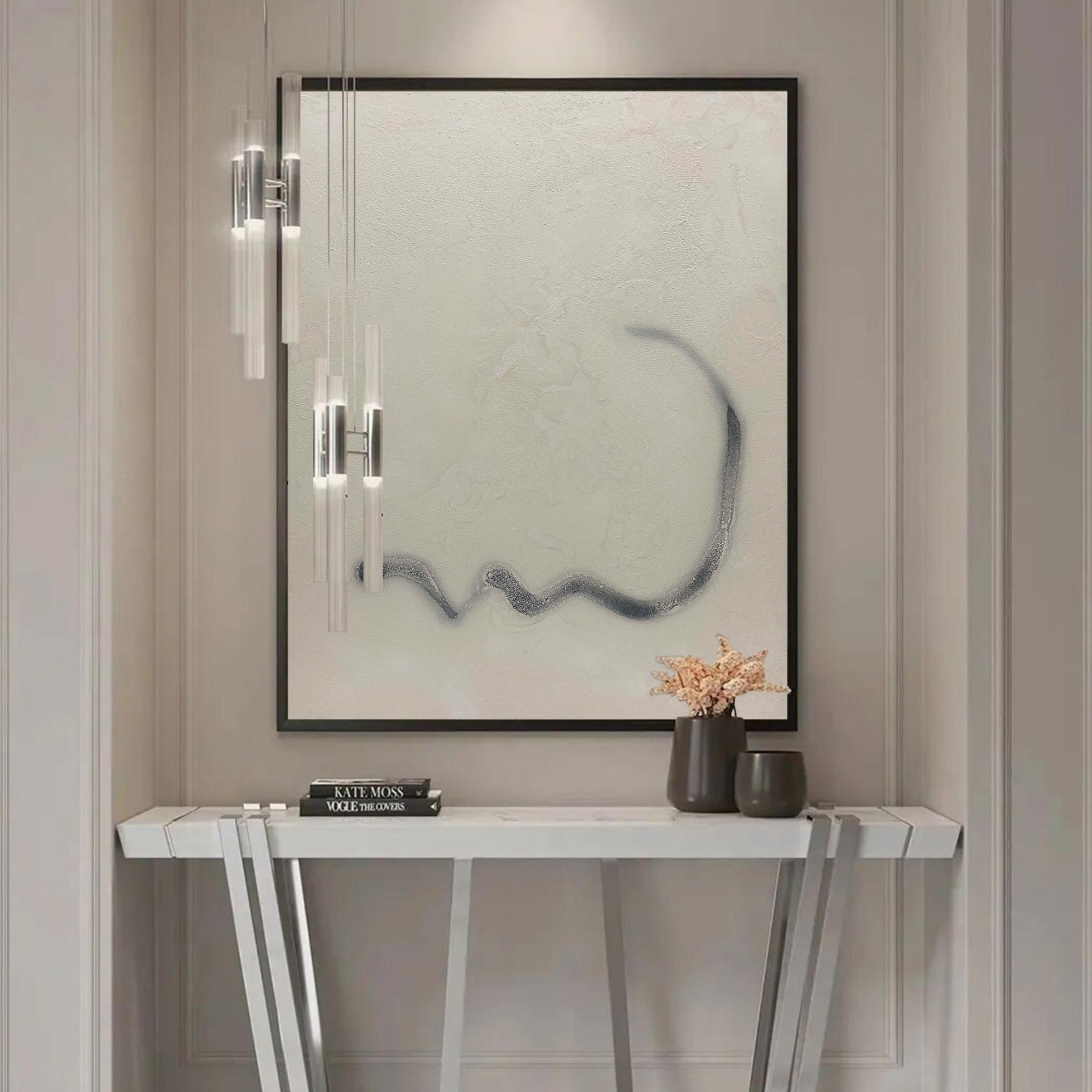 Beige‑Grey Vertical Fluid‑Curved‑Line Textured Artwork