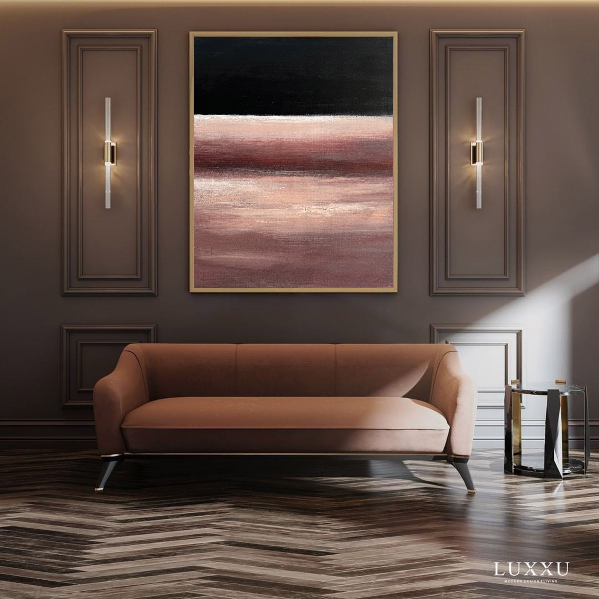 Dusk Rose Gradient Abstract Textured Linen Canvas Wall Decor