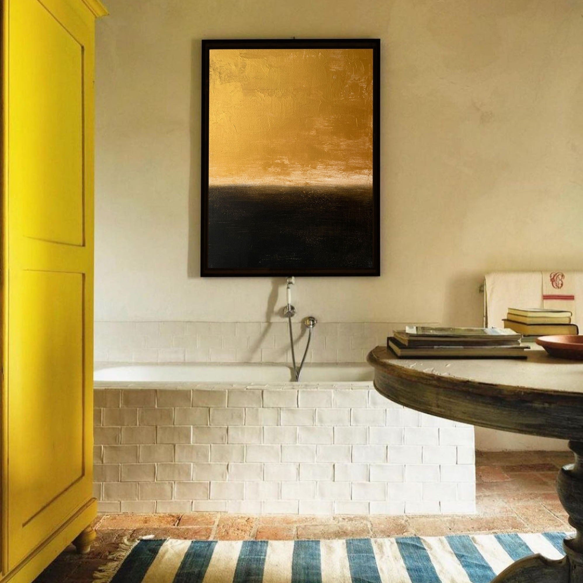 Luxury Gold Black Abstract Linen Painting