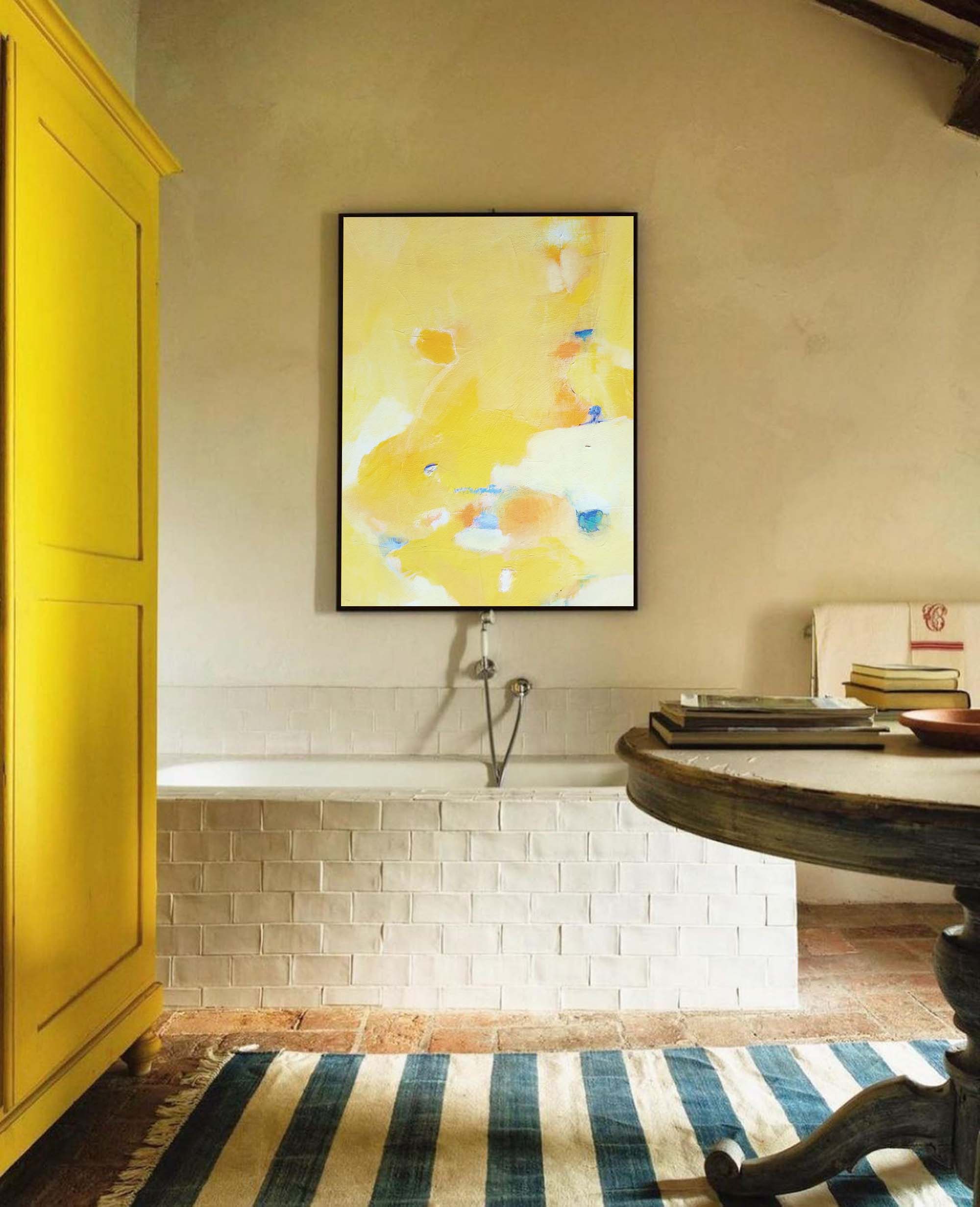 Wall Art Minimalist Soft Yellow Watercolor Abstract