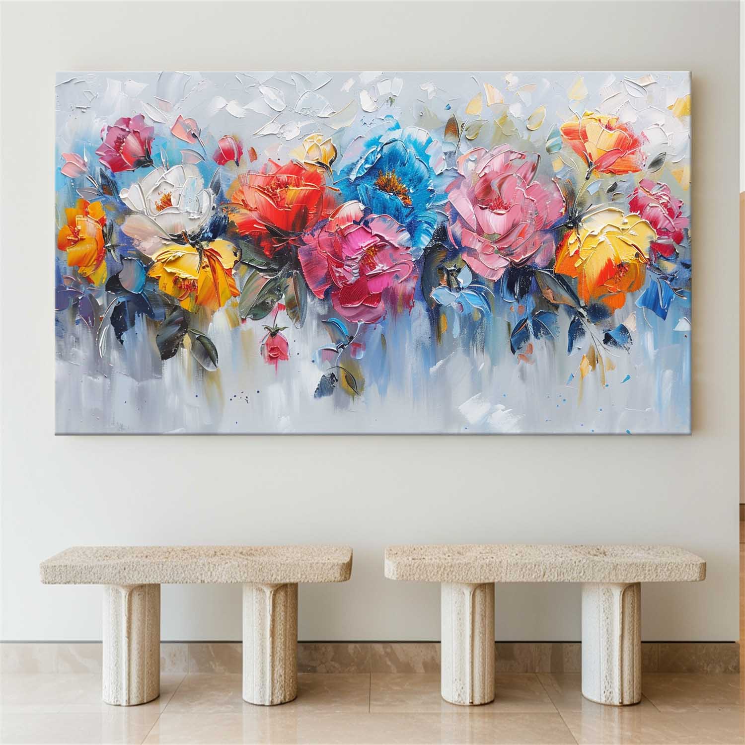 Colorful Rose Palette Knife Oil Painting