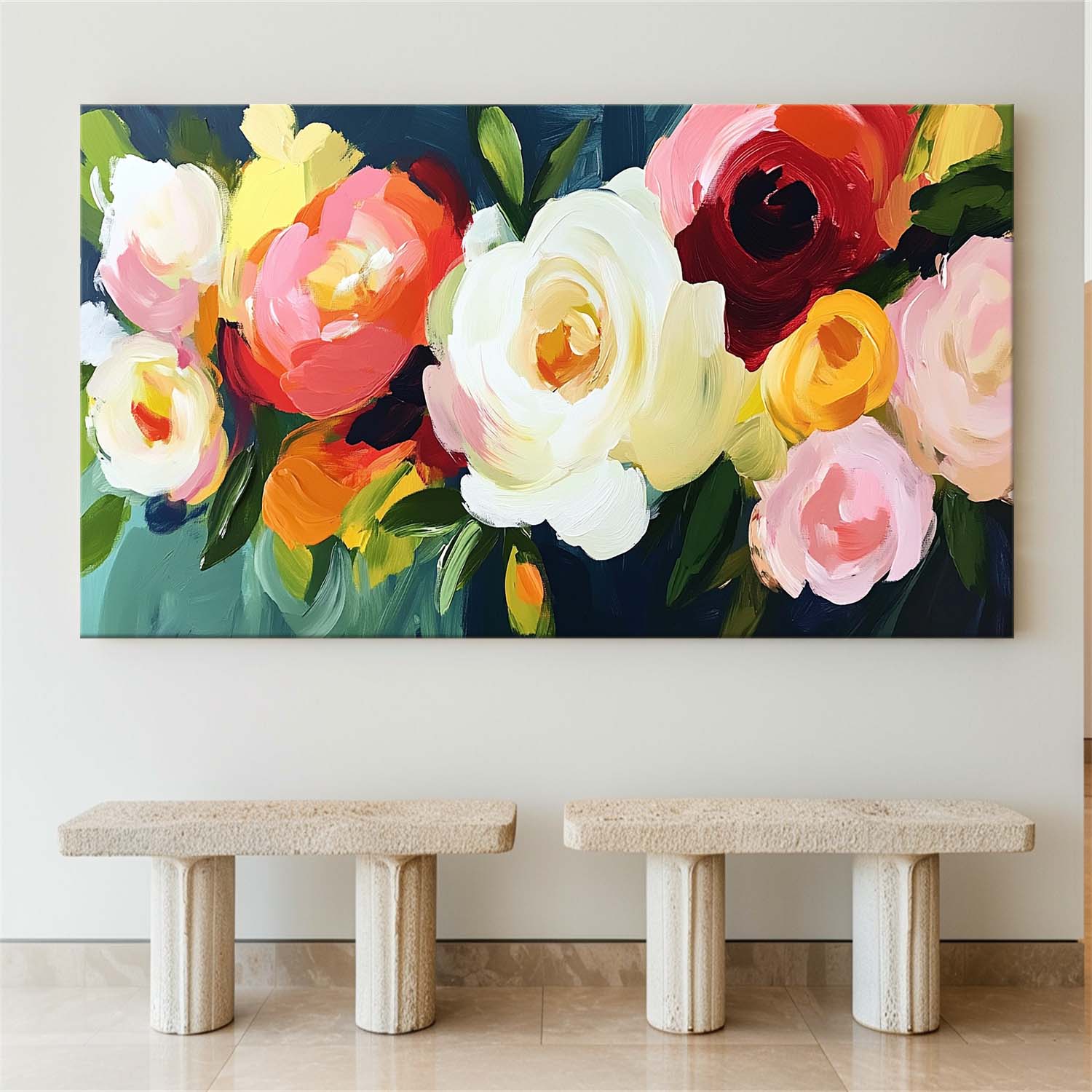 Vibrant Peony Bouquet Oil Canvas Art
