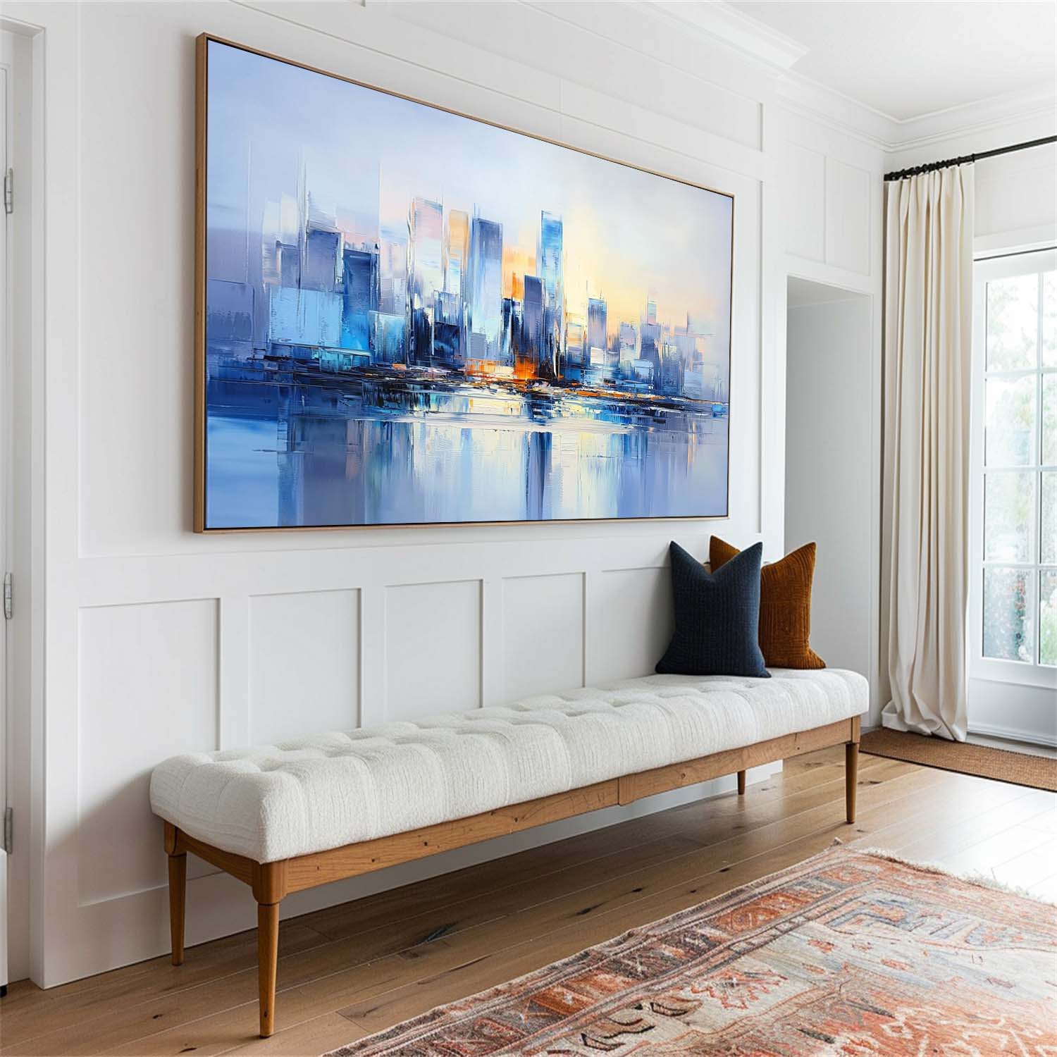 Modern Blue City Skyline Canvas Wall Art