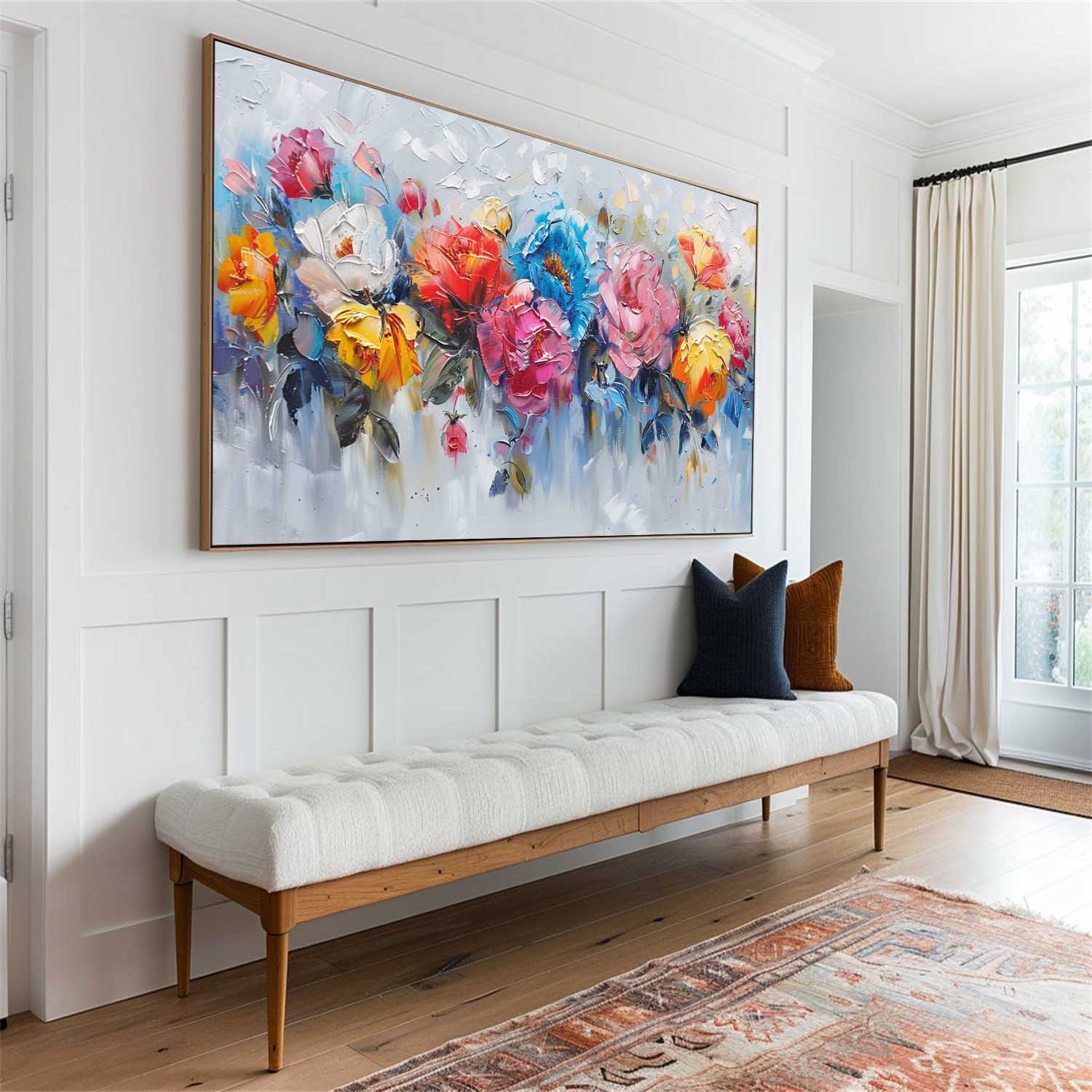 Colorful Rose Palette Knife Oil Painting