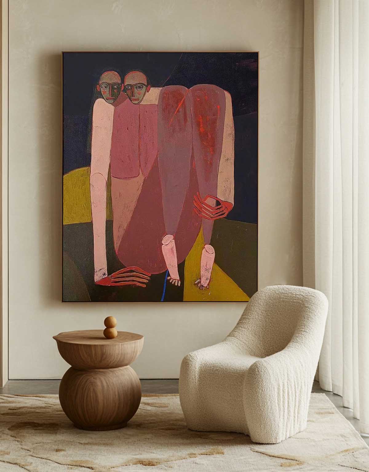 Wall Art Surreal Two Head Crouched Muted Mauve