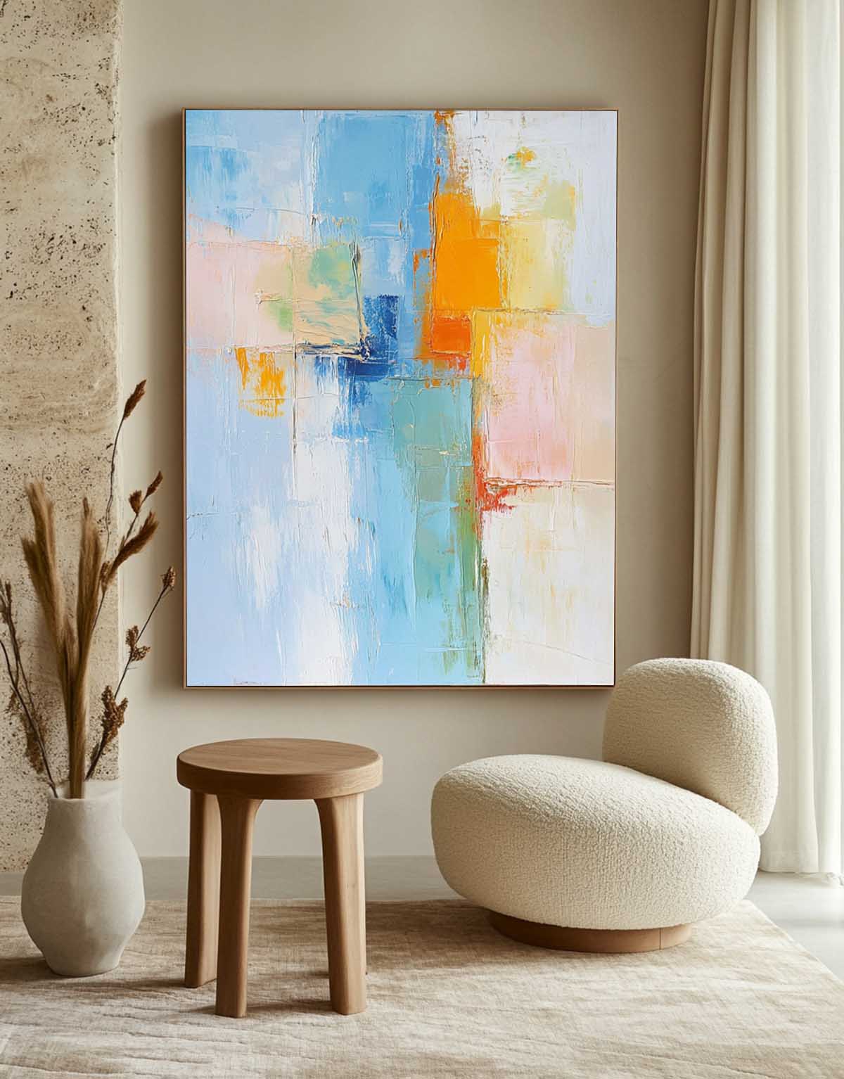 Pastel Abstract Color Block Oil Painting