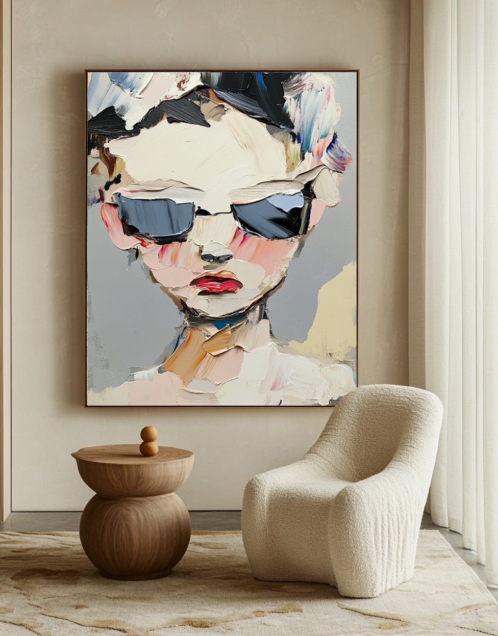 Impasto Portrait Sunglasses Painting Modern Wall Art