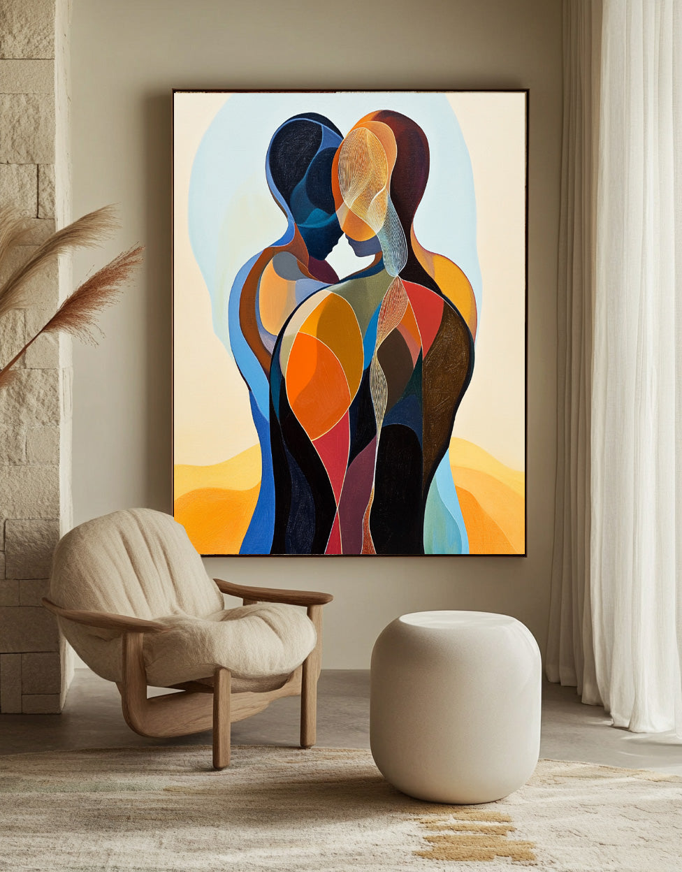 Color‑Segmented Figurative Couple Wall Art