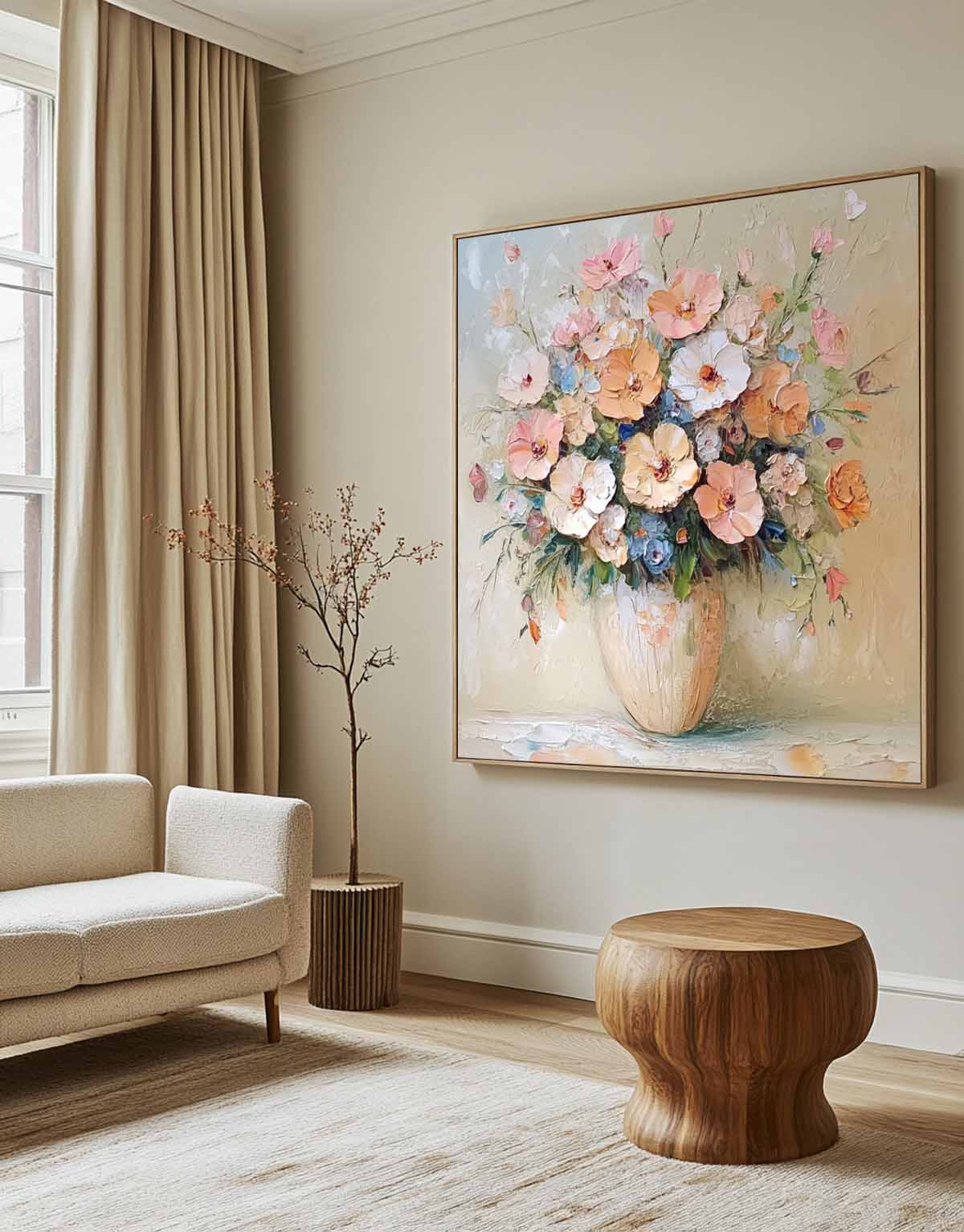 Muted Peach Cream Flower Vase Wall Art