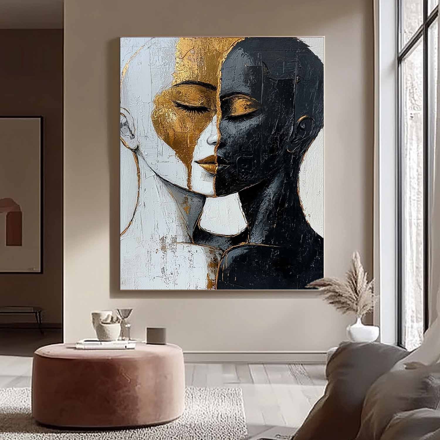 Wall Art People Black Gold Color Block Impasto