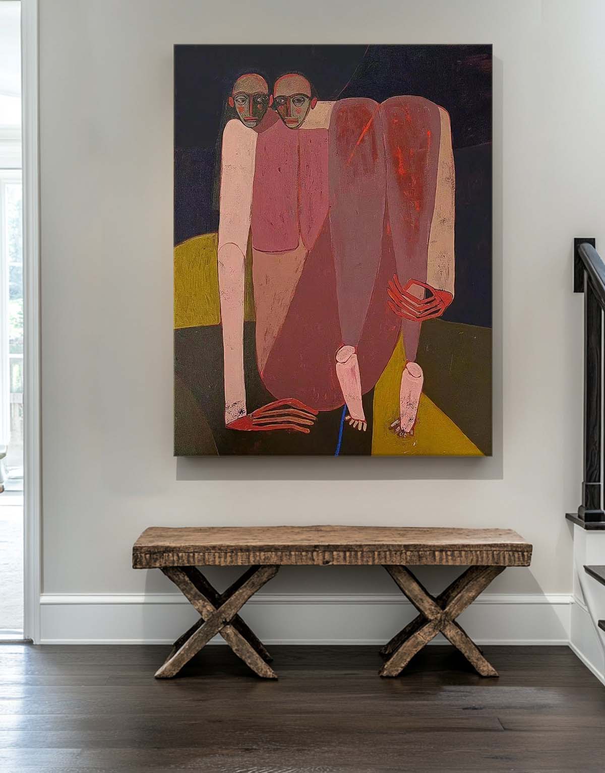 Wall Art Surreal Two Head Crouched Muted Mauve