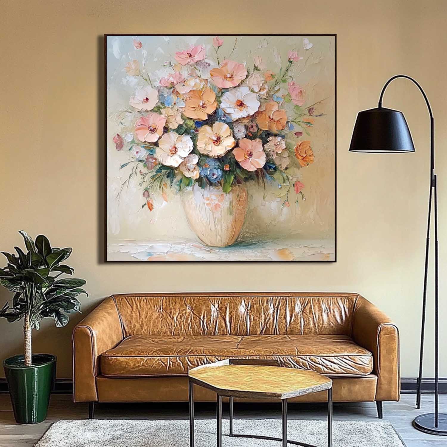 Muted Peach Cream Flower Vase Wall Art
