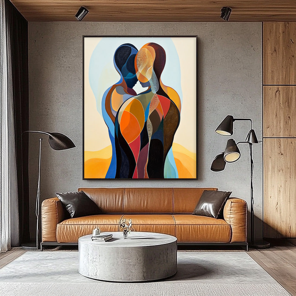 Color‑Segmented Figurative Couple Wall Art