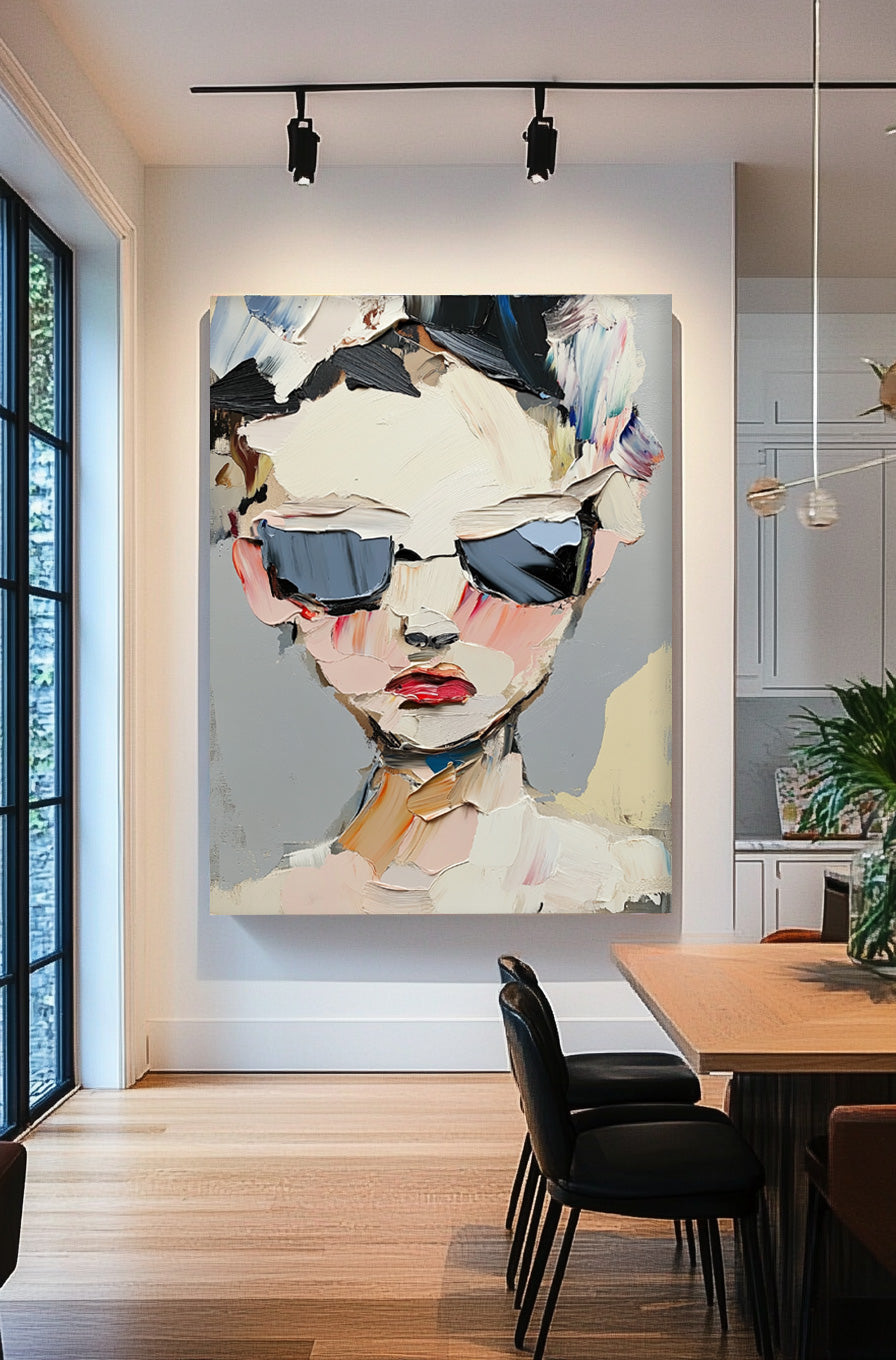 Impasto Portrait Sunglasses Painting Modern Wall Art