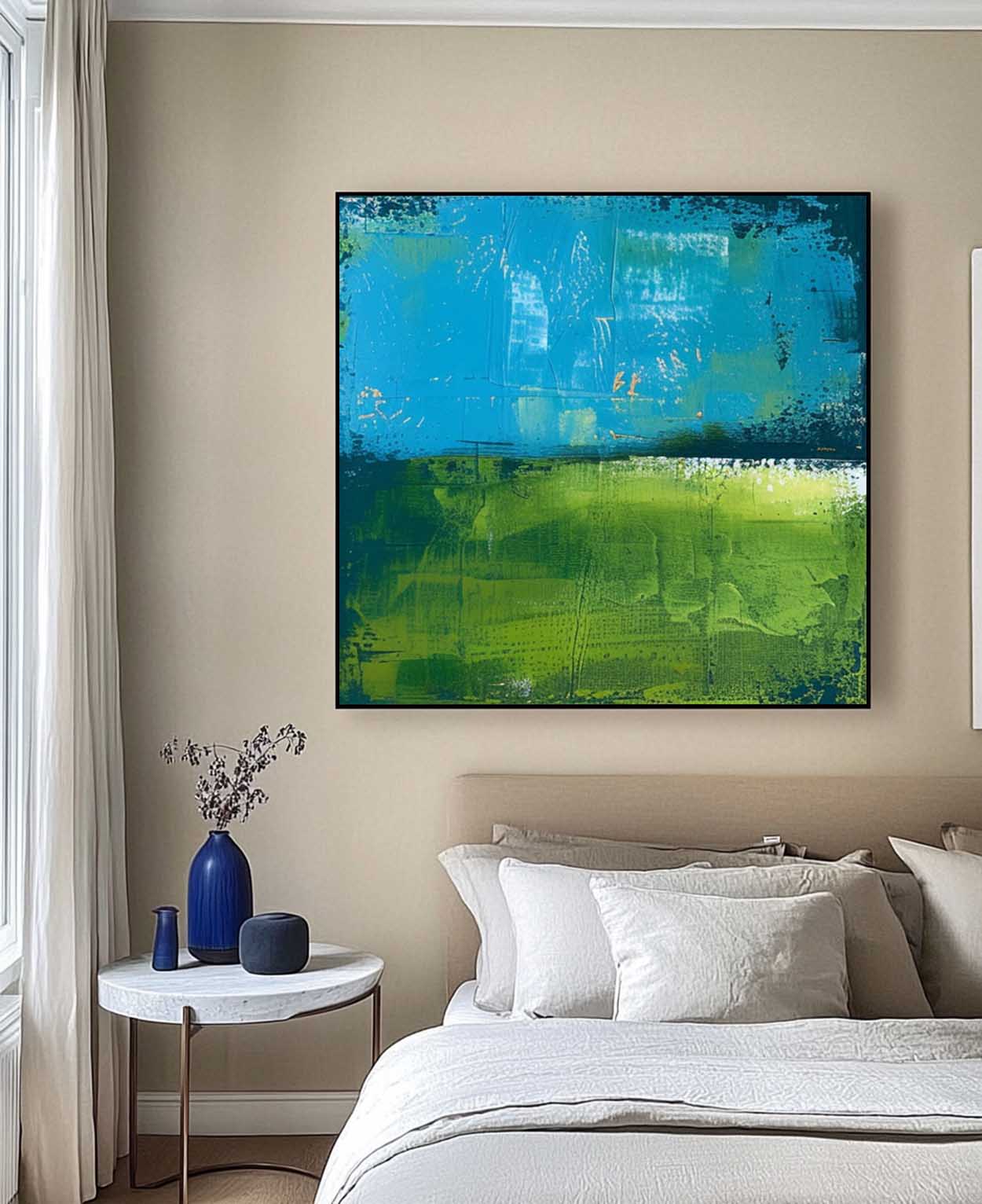 Wall Art Abstract Fresh Impasto Blue Green Color