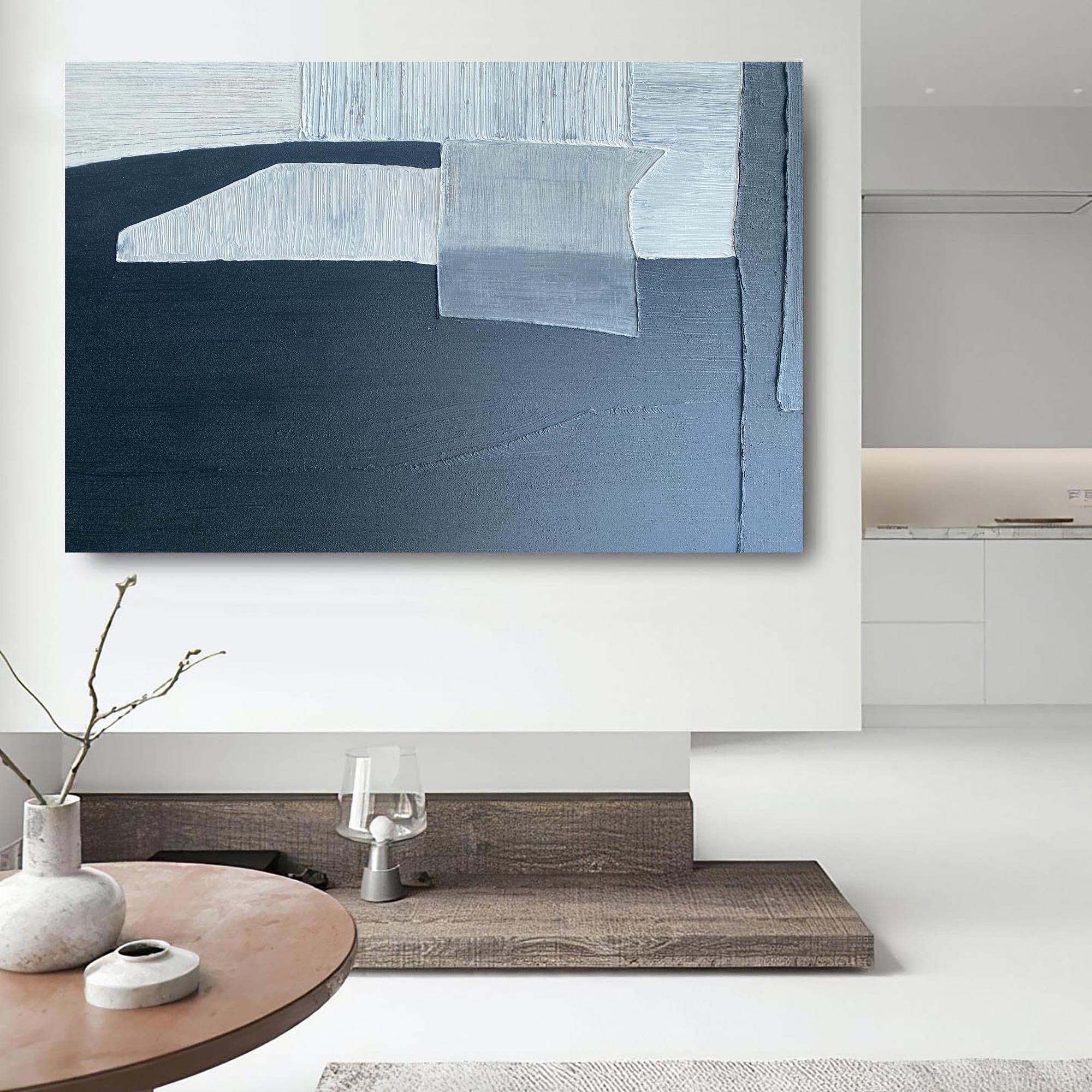 Minimalist Blue White Geometric Abstract Paintin