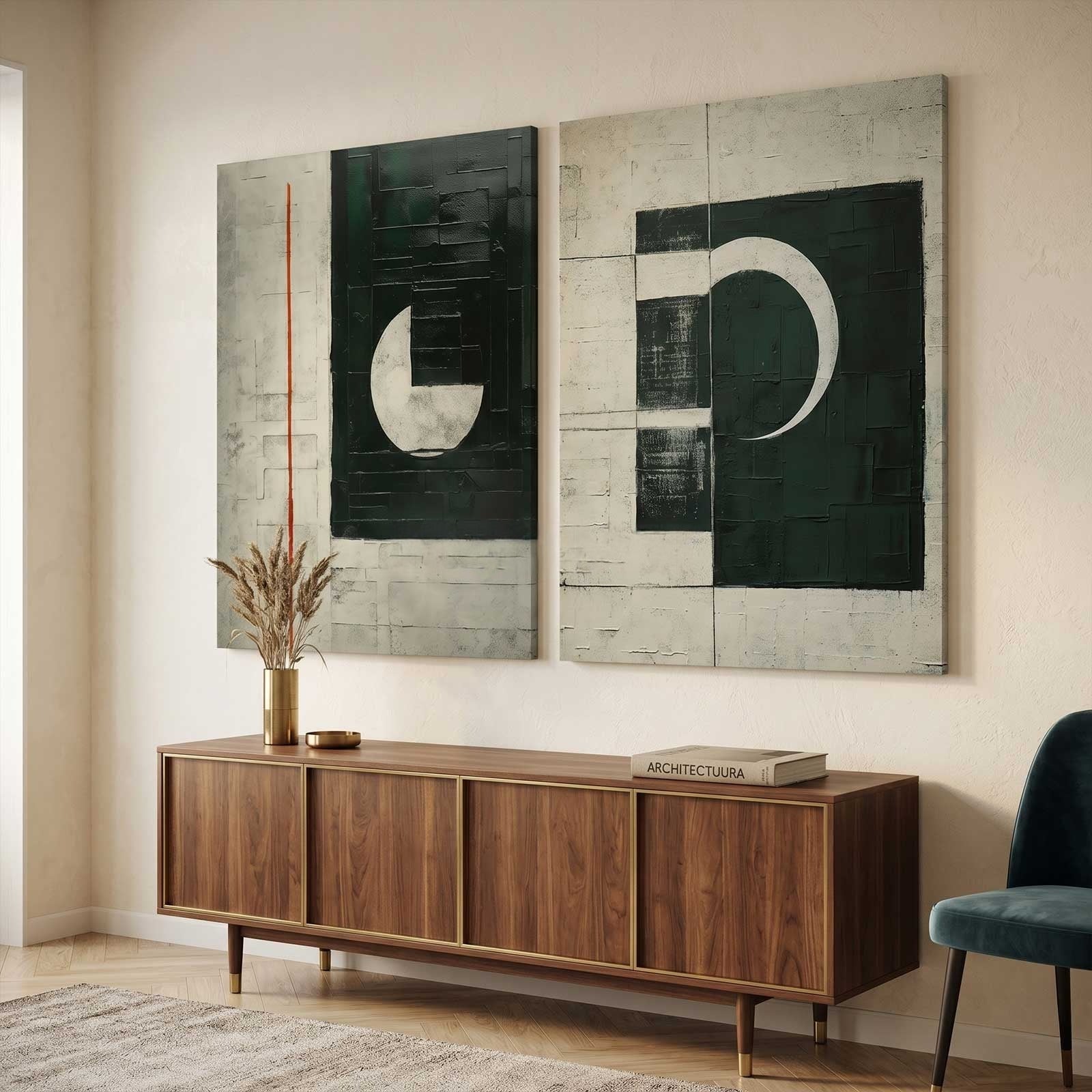 Tactile Two-Piece Geometric Oil Painting Black White