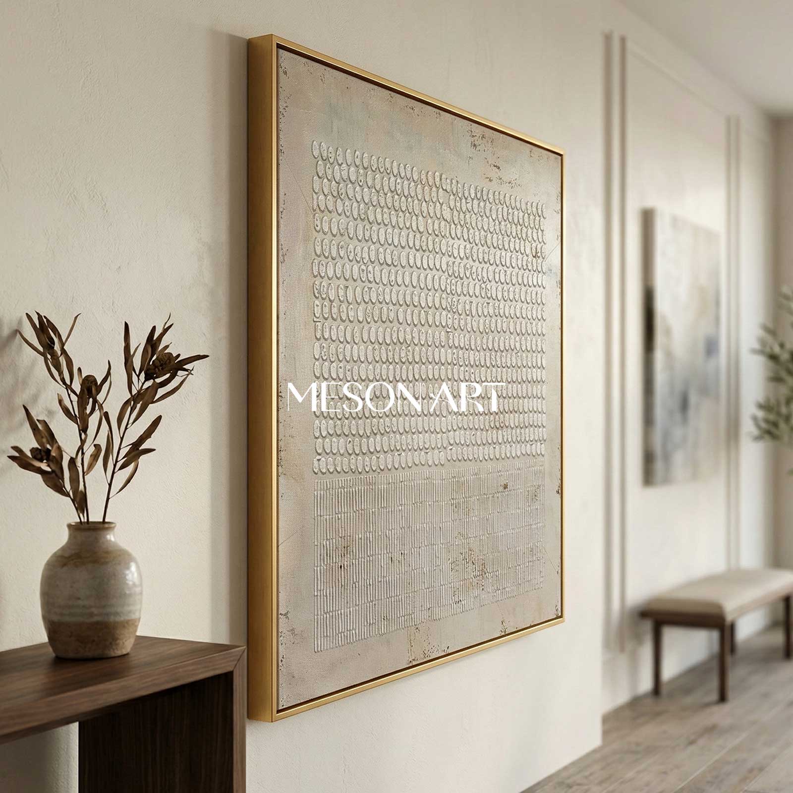 Minimalist 3D Textured Grid Painting Neutral Wall Art