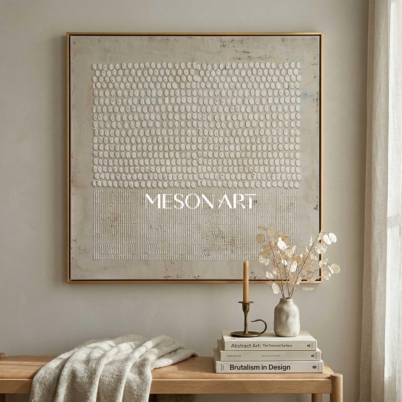 Minimalist 3D Textured Grid Painting Neutral Wall Art