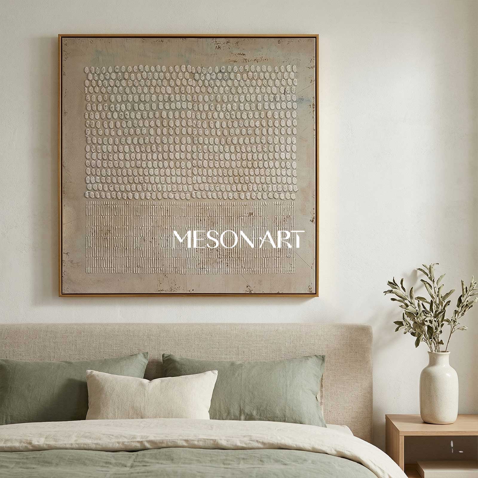Minimalist 3D Textured Grid Painting Neutral Wall Art