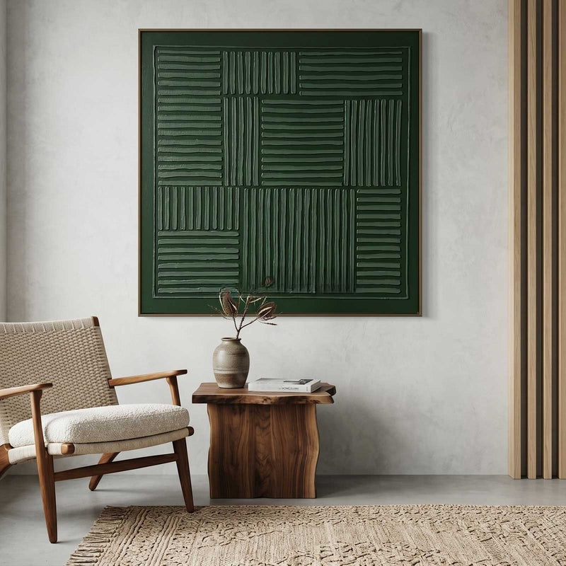 Wall Art Dark Green Linear Grid Texture Painting
