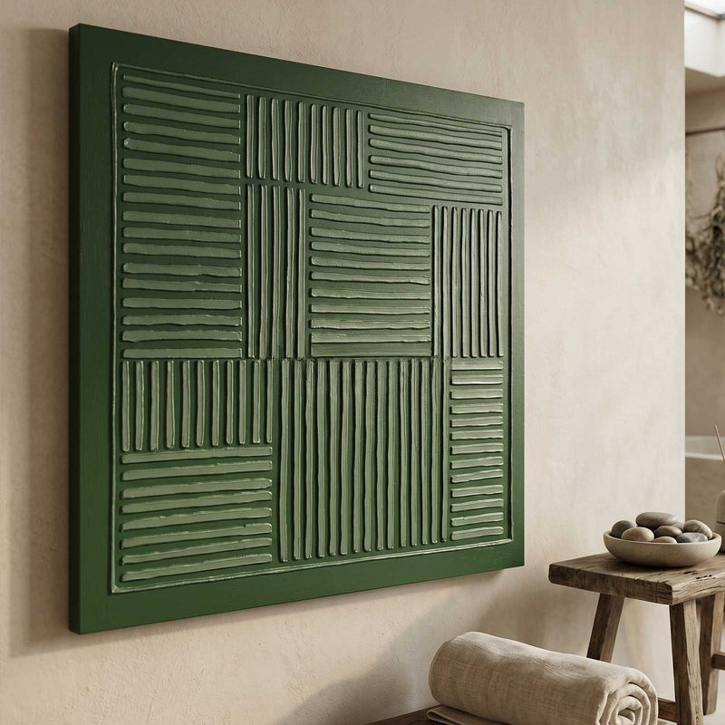 Wall Art Dark Green Linear Grid Texture Painting