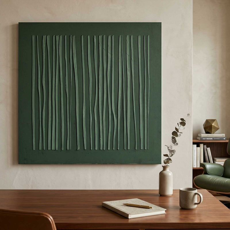 Wall Art Dark Green Vertical Linear Texture Painting