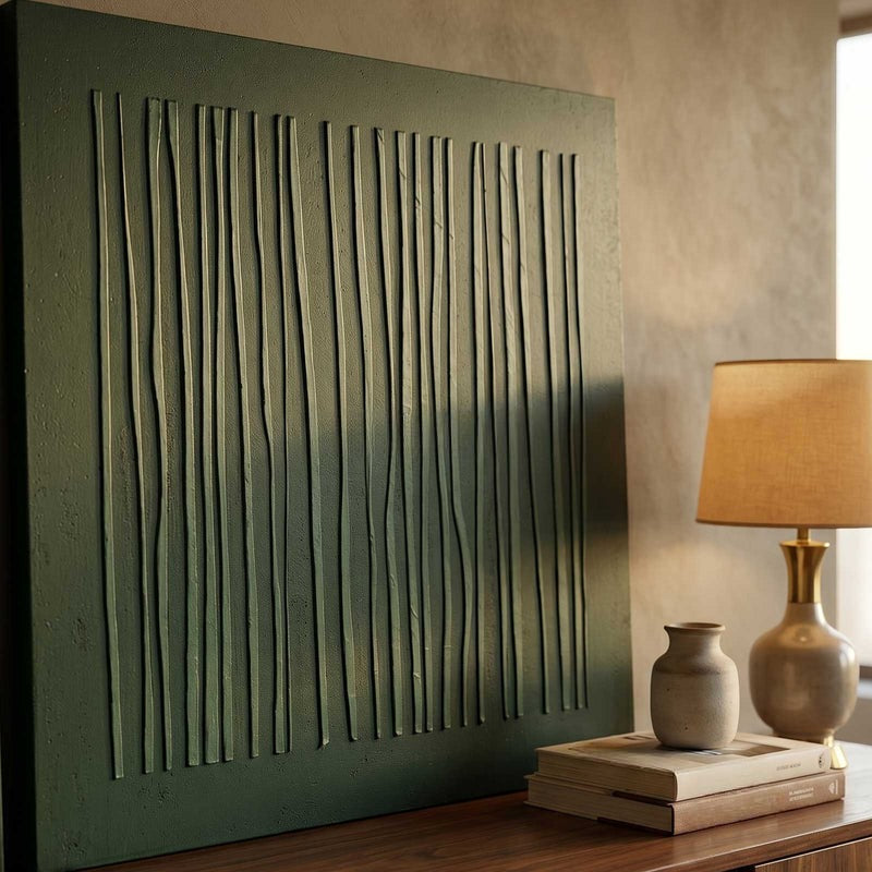 Wall Art Dark Green Vertical Linear Texture Painting