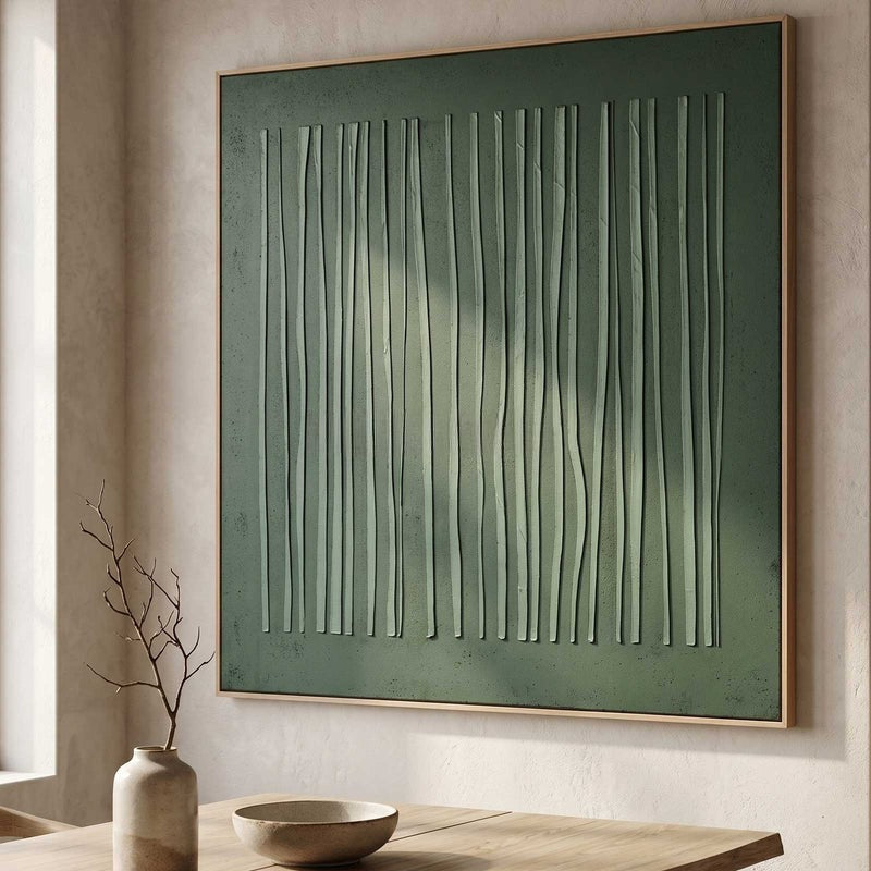 Wall Art Dark Green Vertical Linear Texture Painting