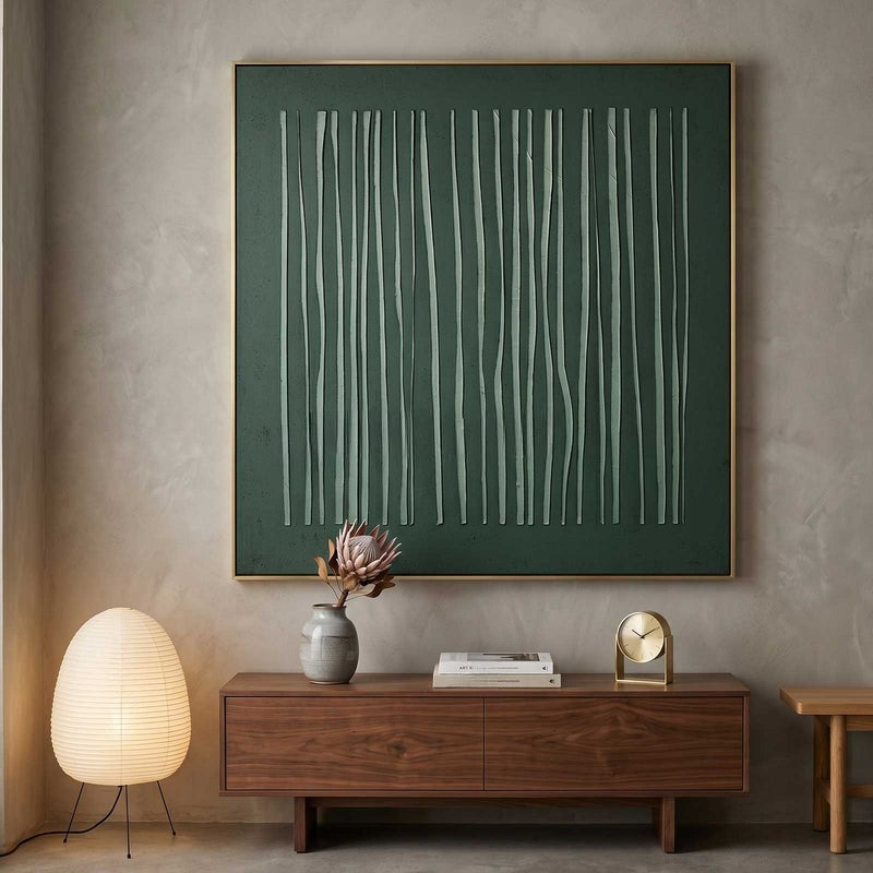 Wall Art Dark Green Vertical Linear Texture Painting