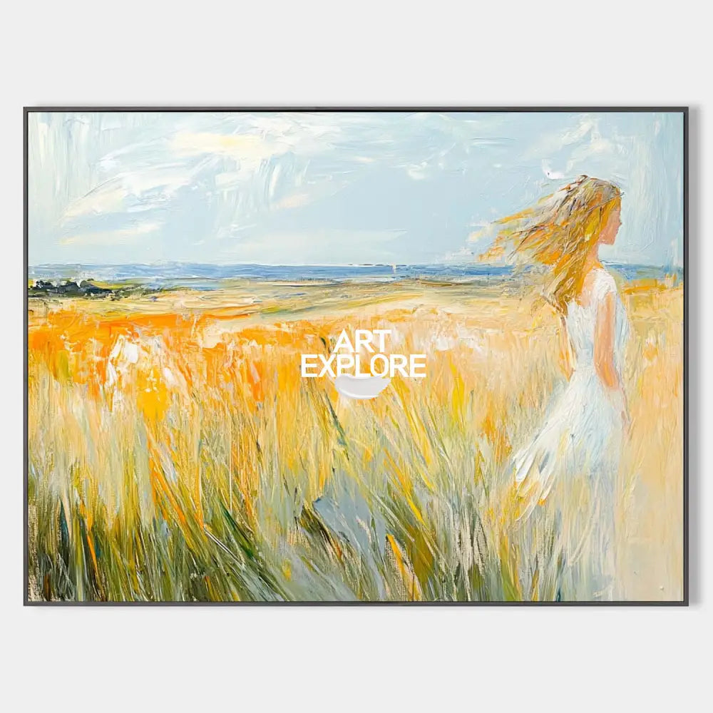 Wheat Field Coastal Landscape Oil Painting