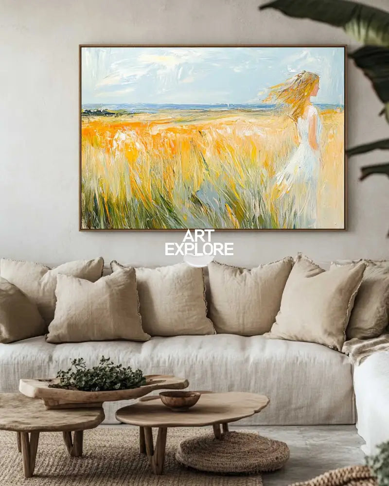 Wheat Field Coastal Landscape Oil Painting