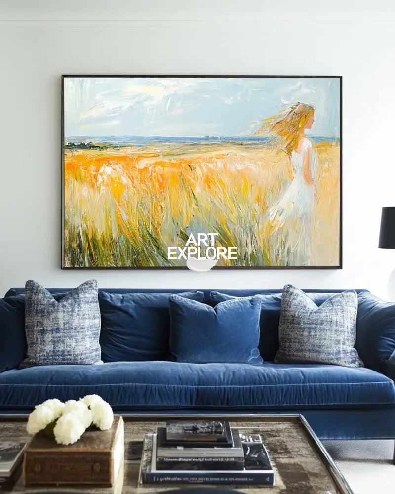 Wheat Field Coastal Landscape Oil Painting