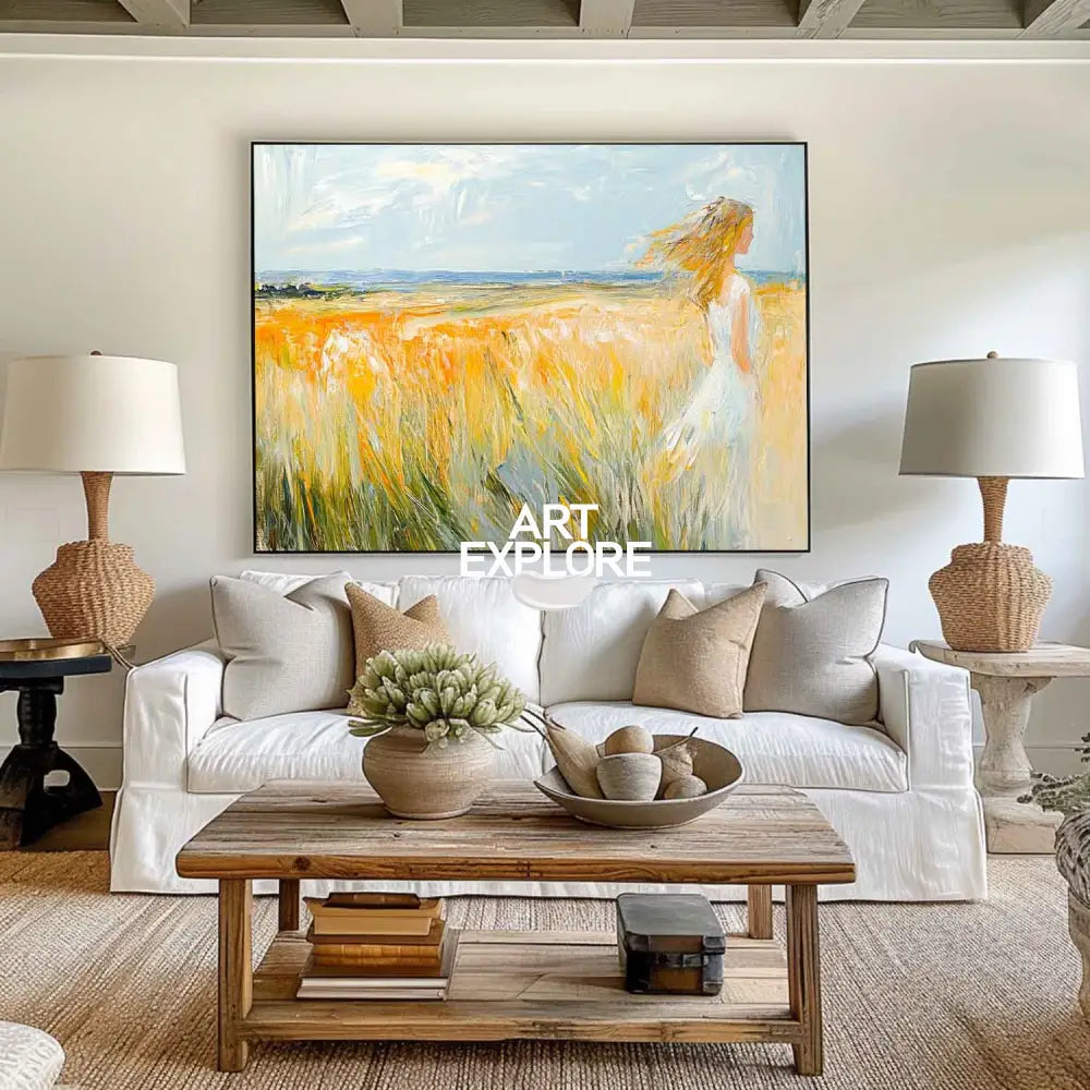 Wheat Field Coastal Landscape Oil Painting
