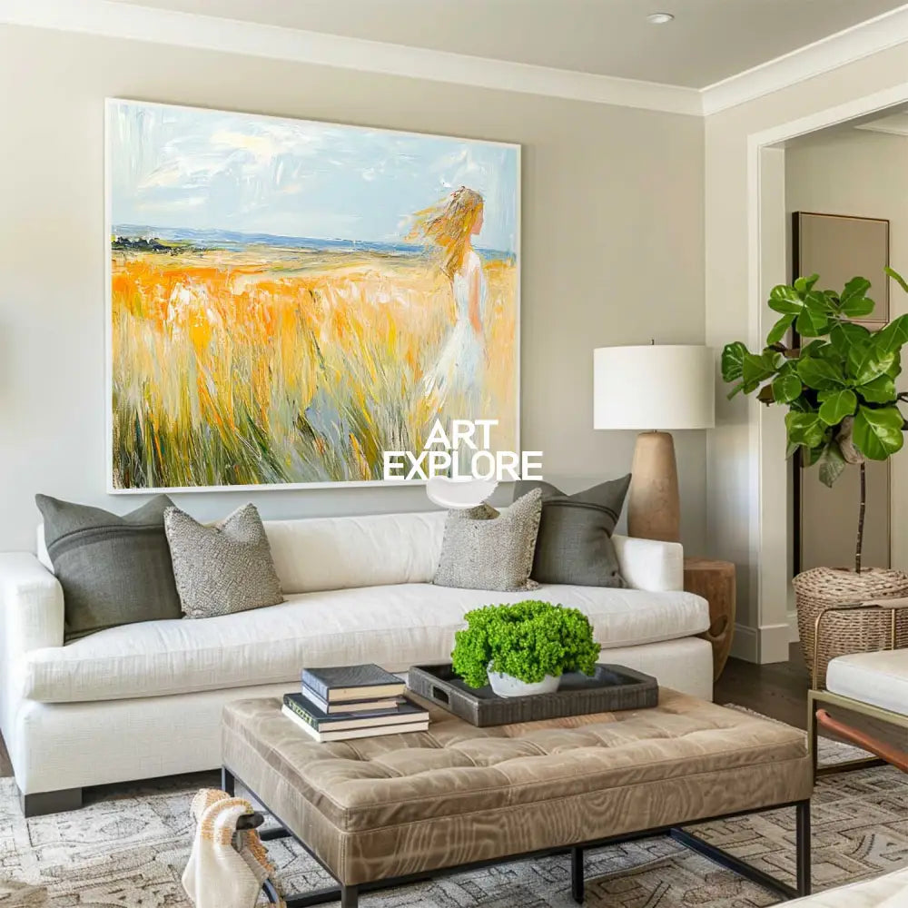 Wheat Field Coastal Landscape Oil Painting