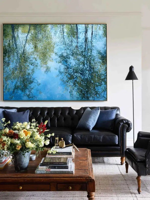 Blue Forest Reflection Nature Painting