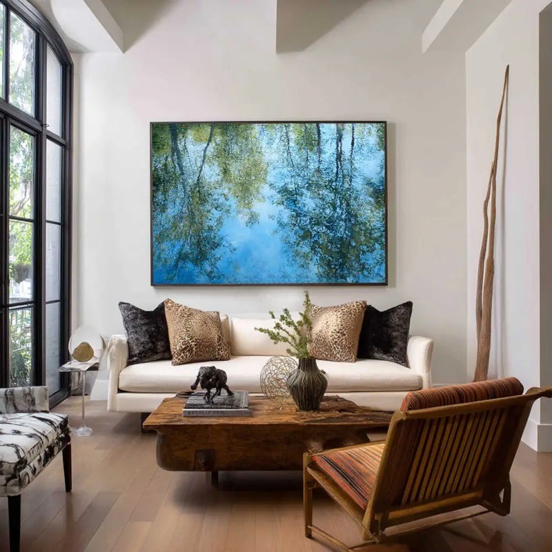 Blue Forest Reflection Nature Painting