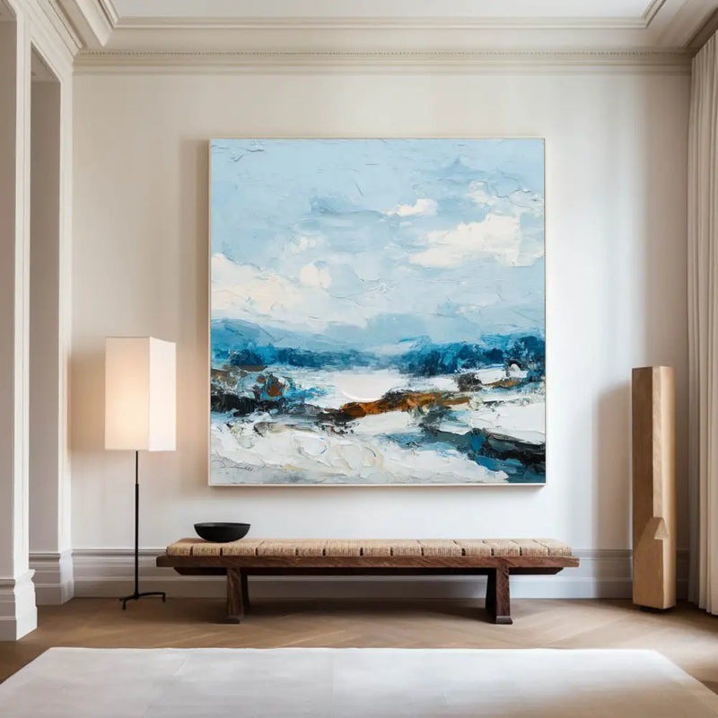 Blue White Abstract Coastal Painting