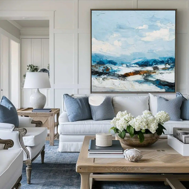 Blue White Abstract Coastal Painting