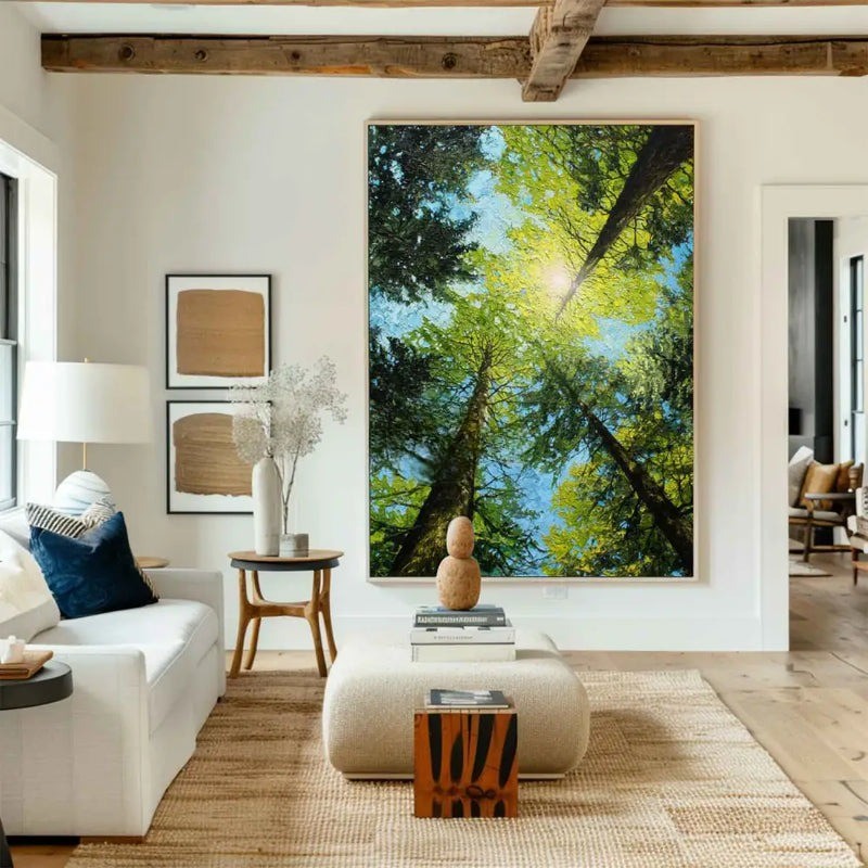 Green Forest Canopy Sunlight Nature Painting