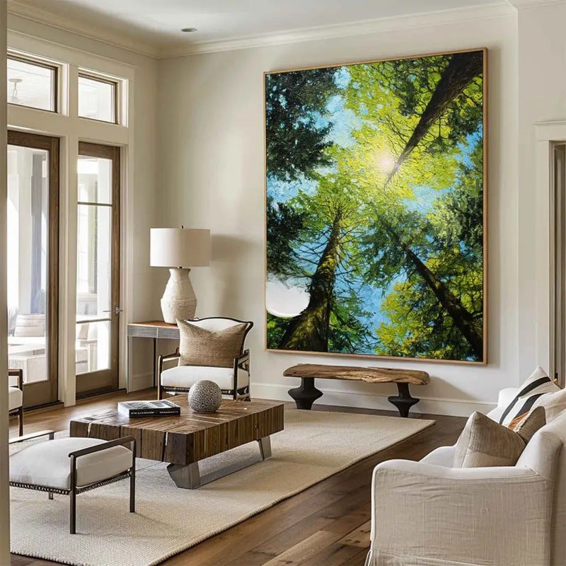 Green Forest Canopy Sunlight Nature Painting