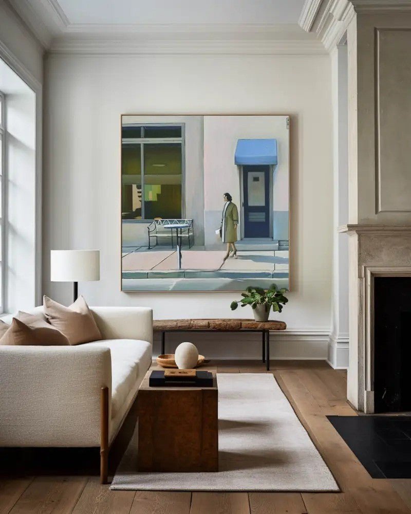 Quiet City Street Figurative Painting