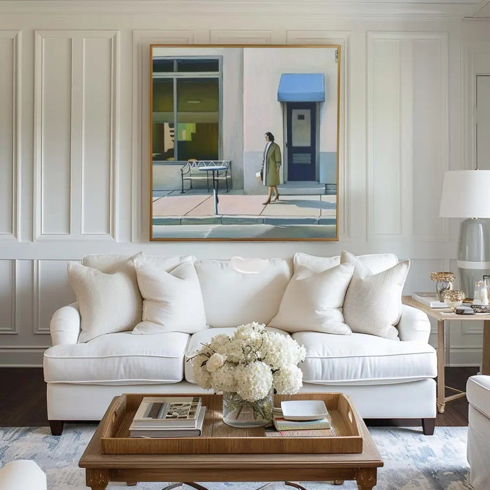 Quiet City Street Figurative Painting