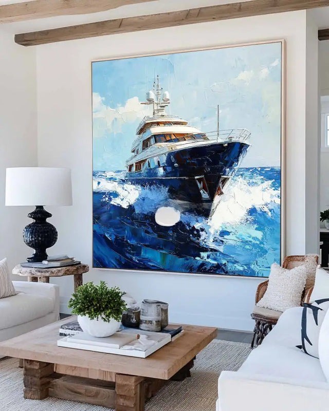 Blue Yacht Ocean Seascape Painting