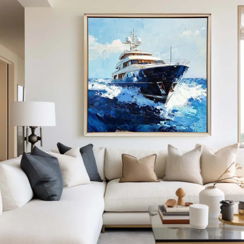 Blue Yacht Ocean Seascape Painting